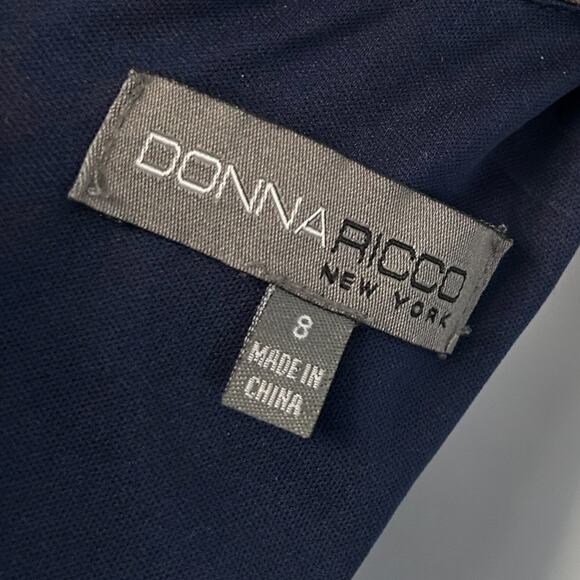 Donna Ricco Twisted Asymmetrical-Hem Printed Sheath Dress Women's 8 Navy Multi - Picture 4 of 7